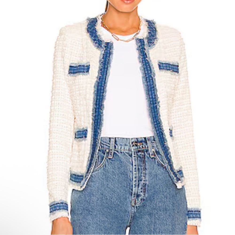 L'Agence Agnes Ivory Tweed and Denim Jacket